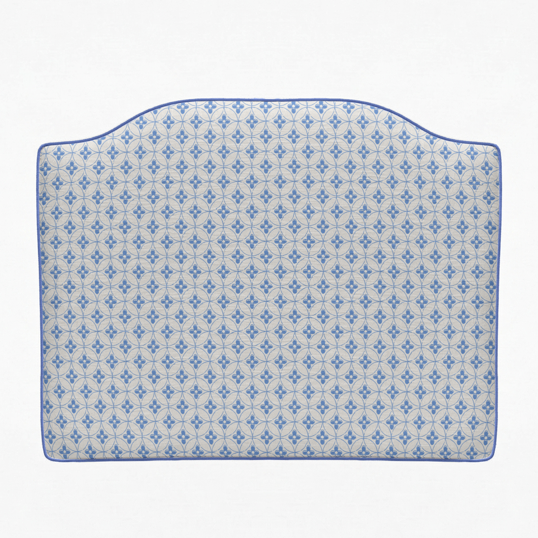 Palmer Delft pattern headboard with blue and white design on a light background