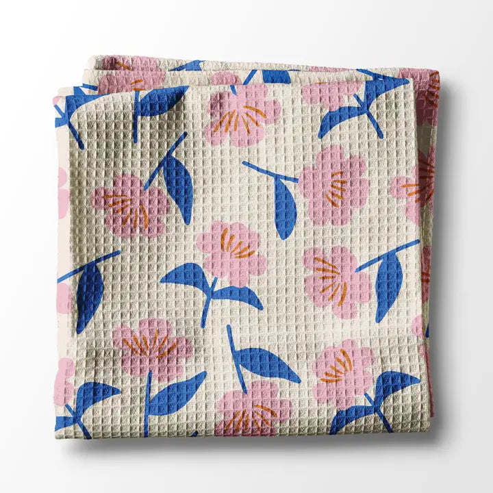 Blooming Grace Abstract Flower Garden | Waffle Weave Tea Towel