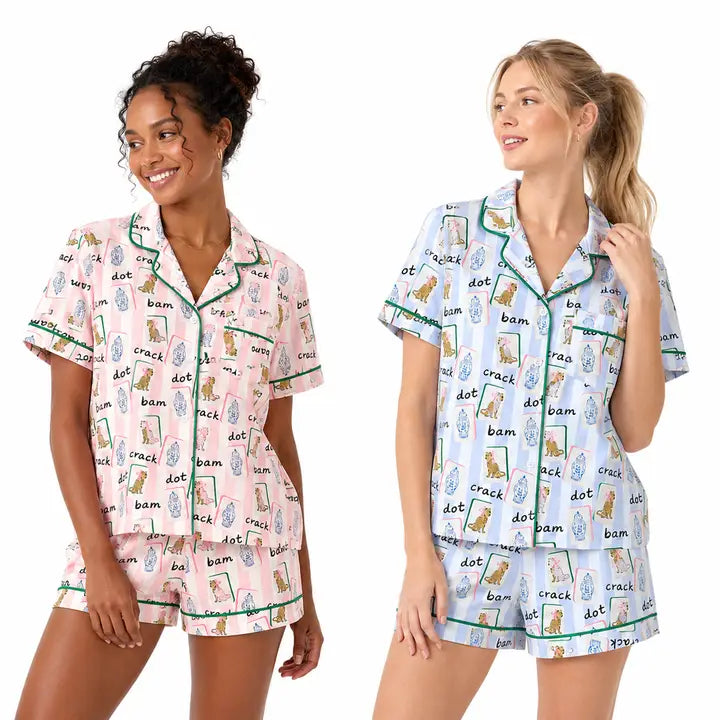 Leopard Mahjong Short Sleeved Pajama Set | PJs