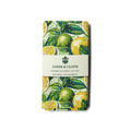 kitchen tea towel with lemon and lime design on a white background