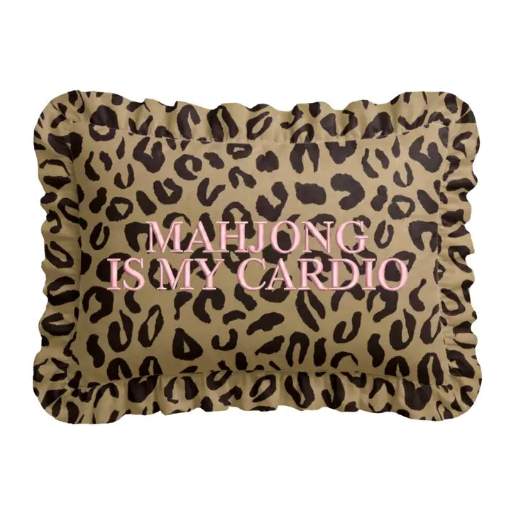 "Mahj Cardio" Ruffled Embroidered Pillow | Statement Pillow