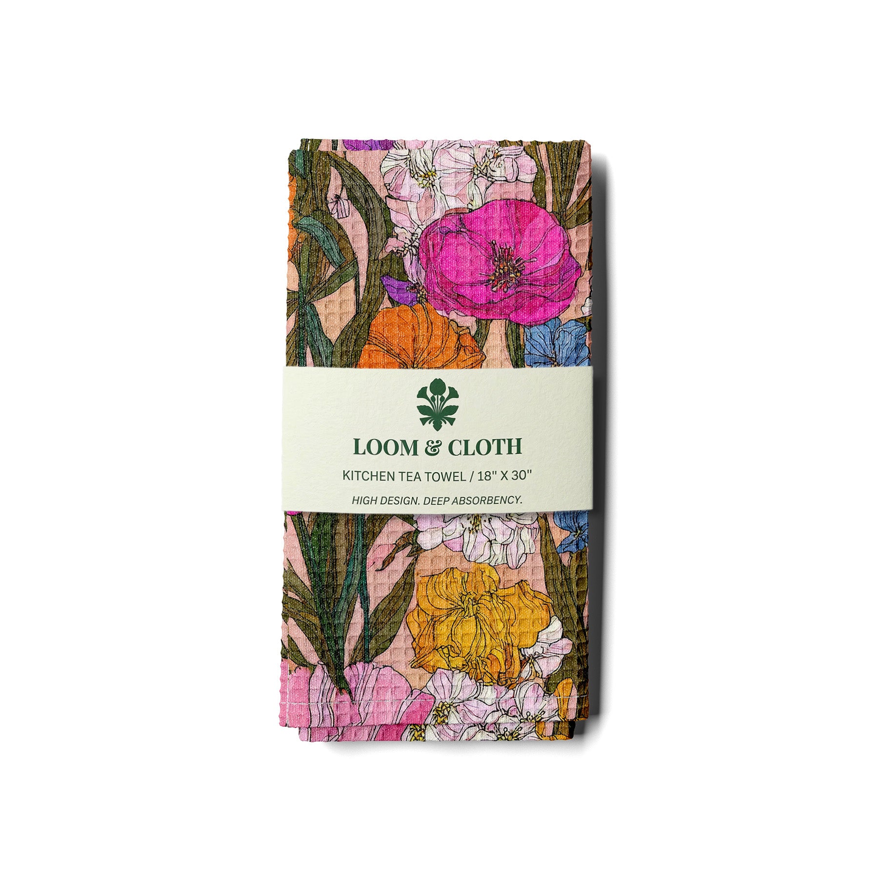 floral kitchen tea towel by Loom & Cloth on a white background