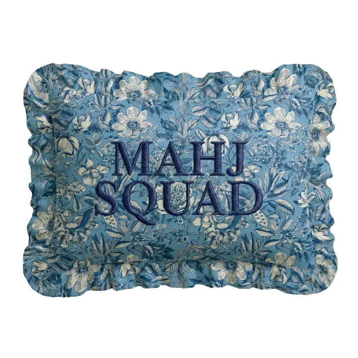 "Mahj Squad" Ruffled Embroidered Pillow | Statement Pillow