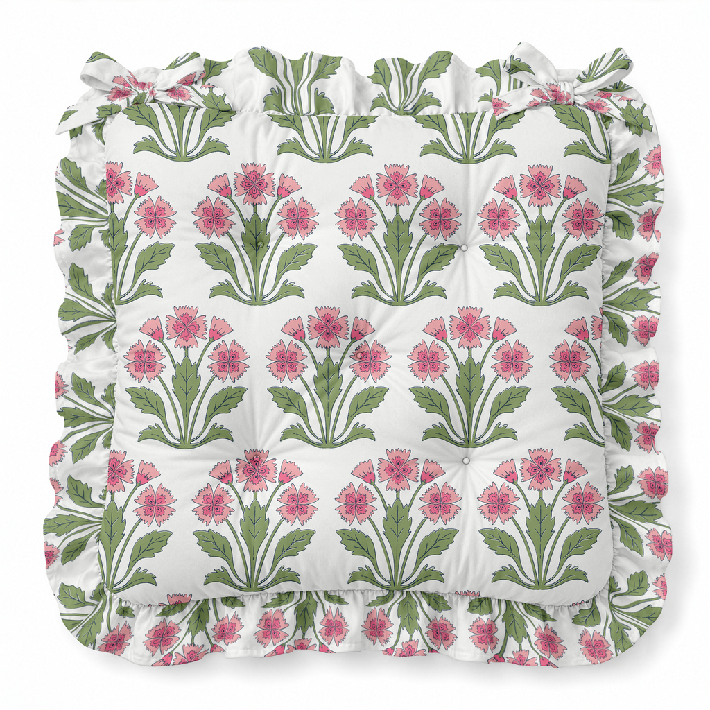 Dianthus Ruffled Chair Pad | Chair Cushion
