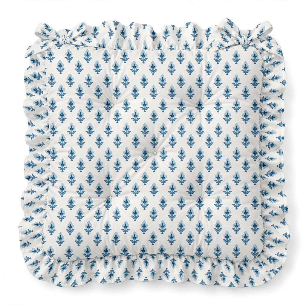Bitty Block Ruffled Chair Pad | Chair Cushion