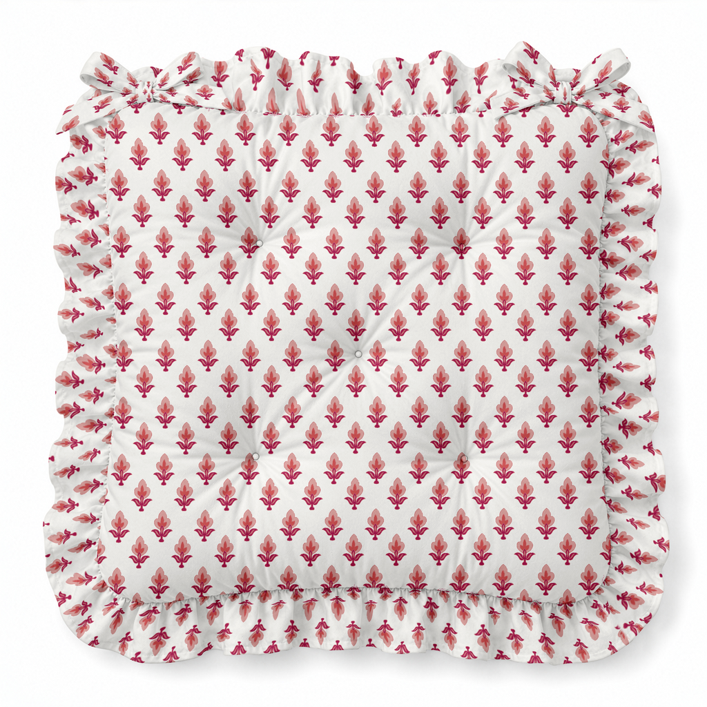 Bitty Block Ruffled Chair Pad | Chair Cushion