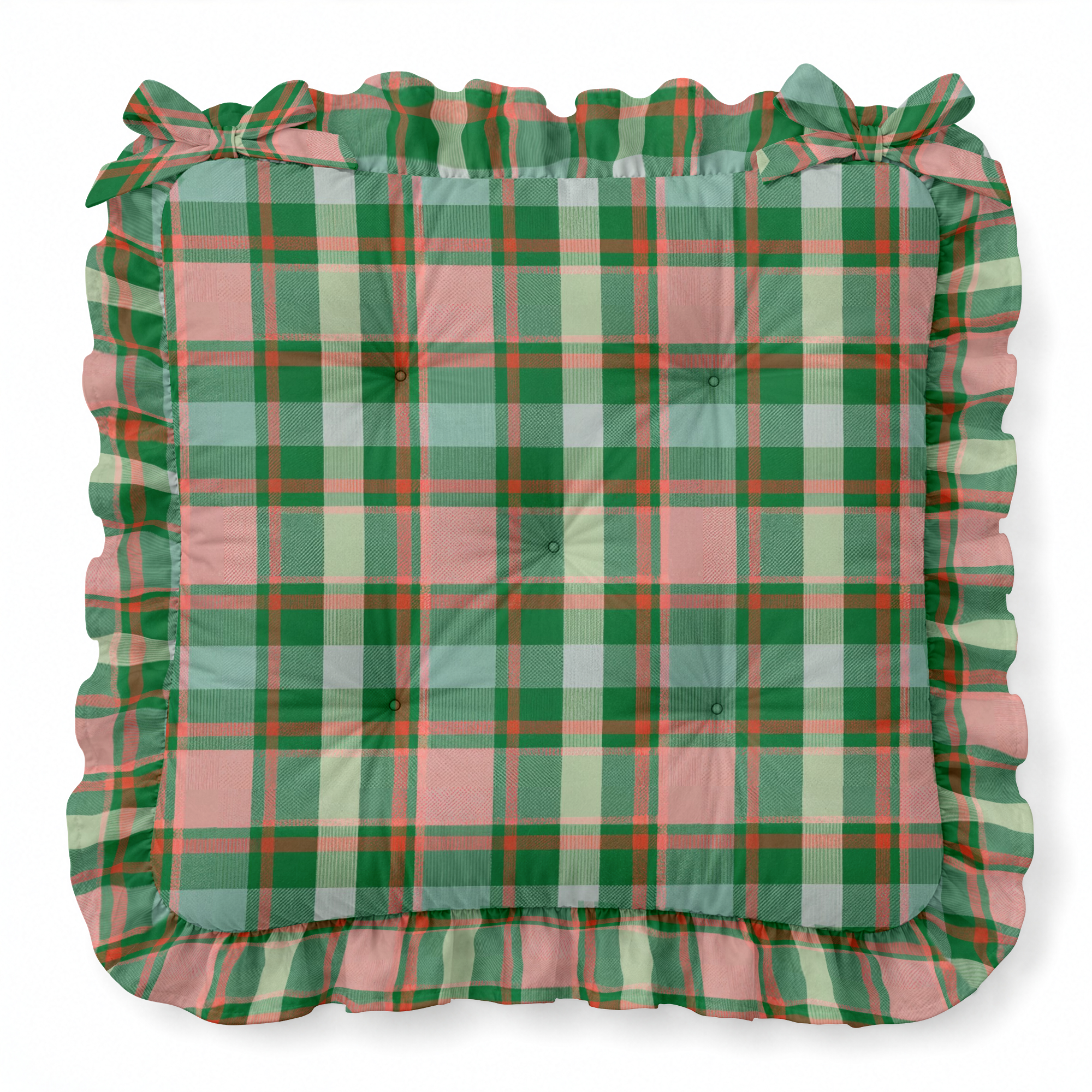 Christmas Plaid Ruffled Chair Pad | Chair Cushion