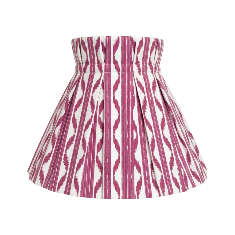 Ikat Stripe red pattern on a lampshade cover on a white background