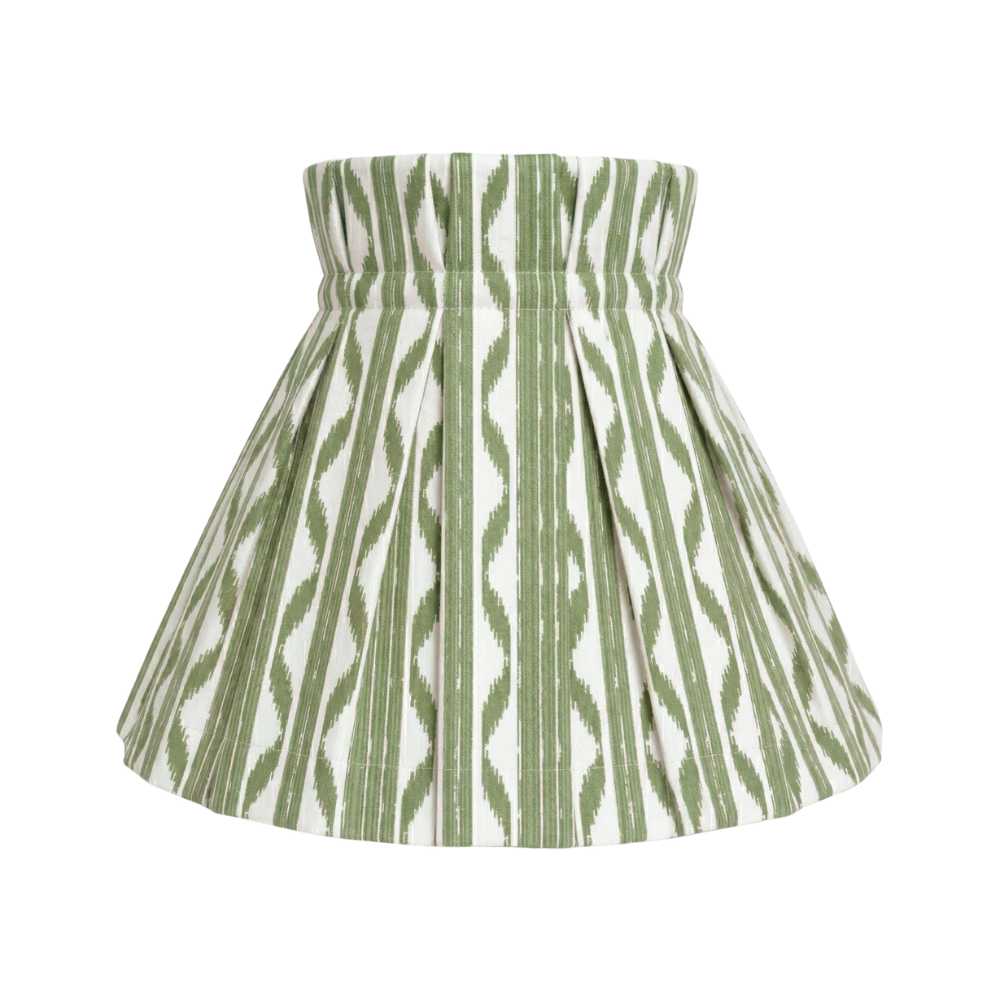 Ikat Stripe green pattern on a lampshade cover on a white background