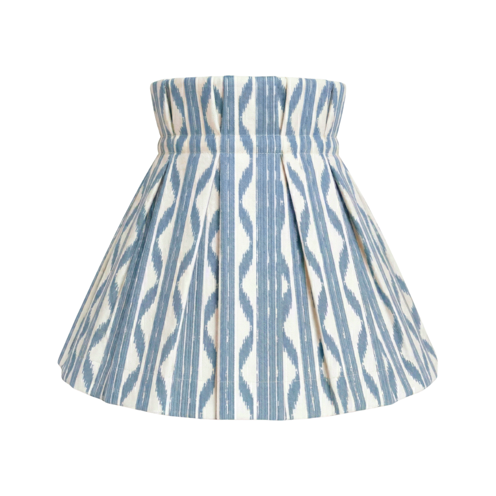 Ikat Stripe delft pattern on a lampshade cover on a white background