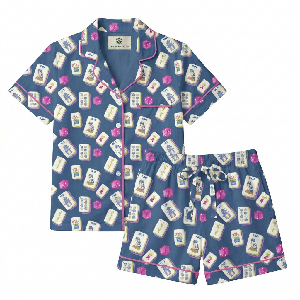 Pajama set with card pattern on a blue background
