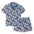 Pajama set with card pattern on a blue background