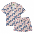 Patterned pajama set with a shirt and shorts on a white background