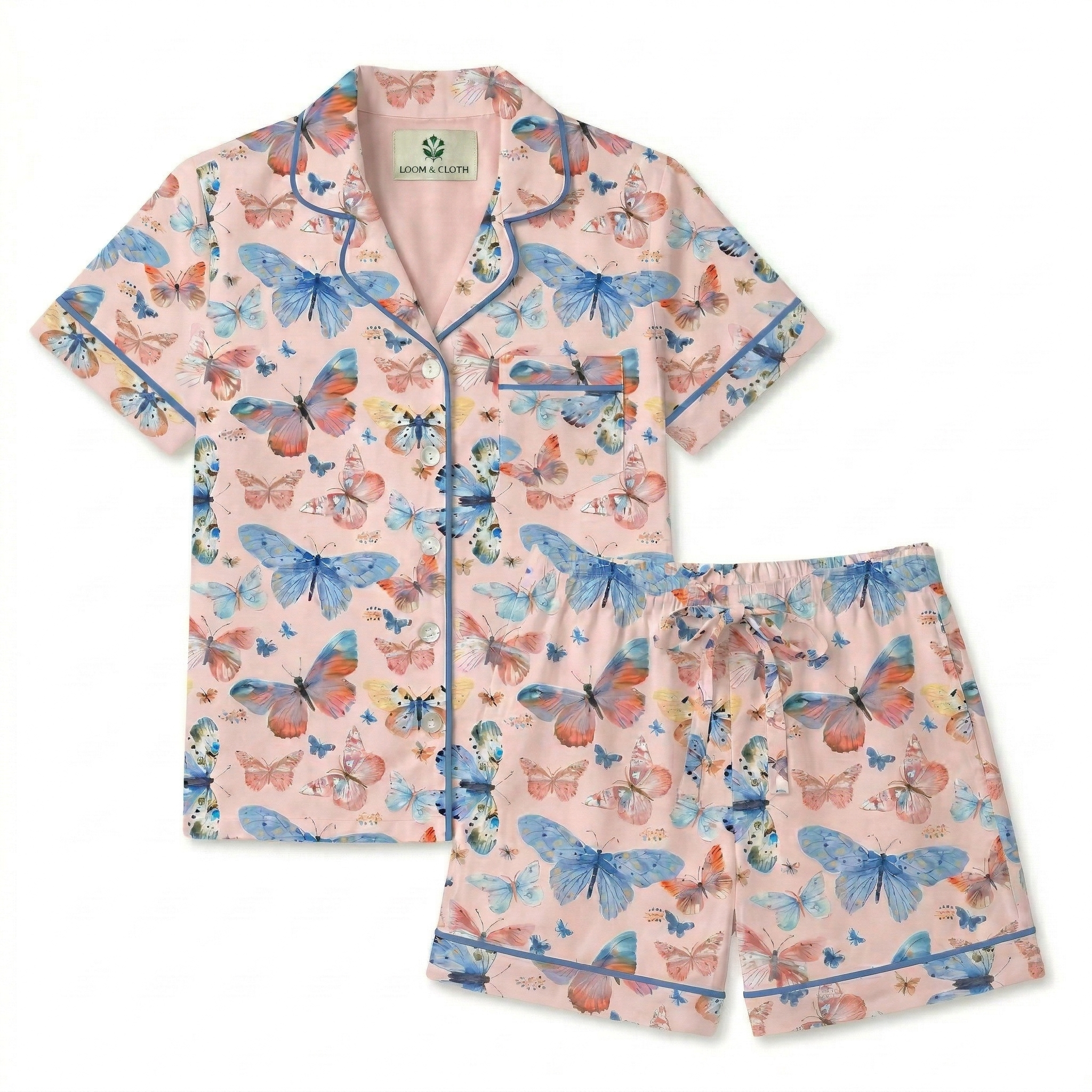 Butterfly pattern pajama set on a white background