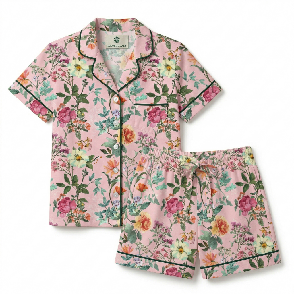 Floral pajama set on a white background
