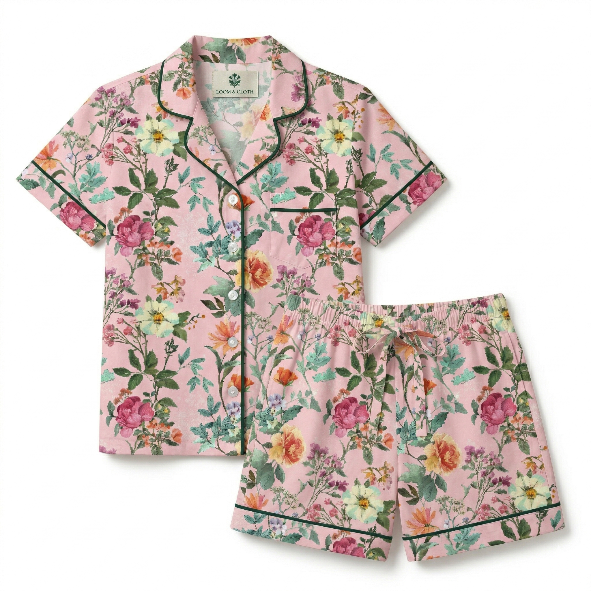 Floral pajama set on a white background