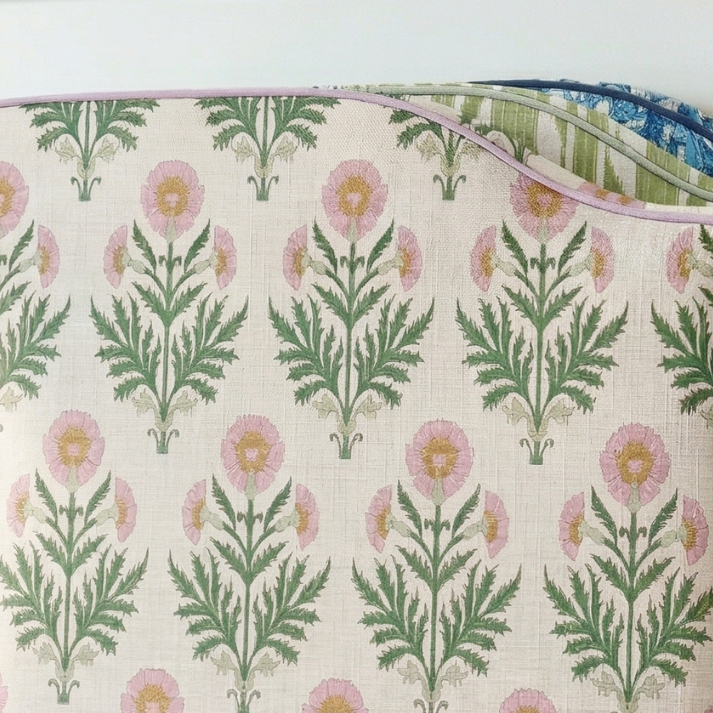 Floral and leaf pattern on a fabric swatch