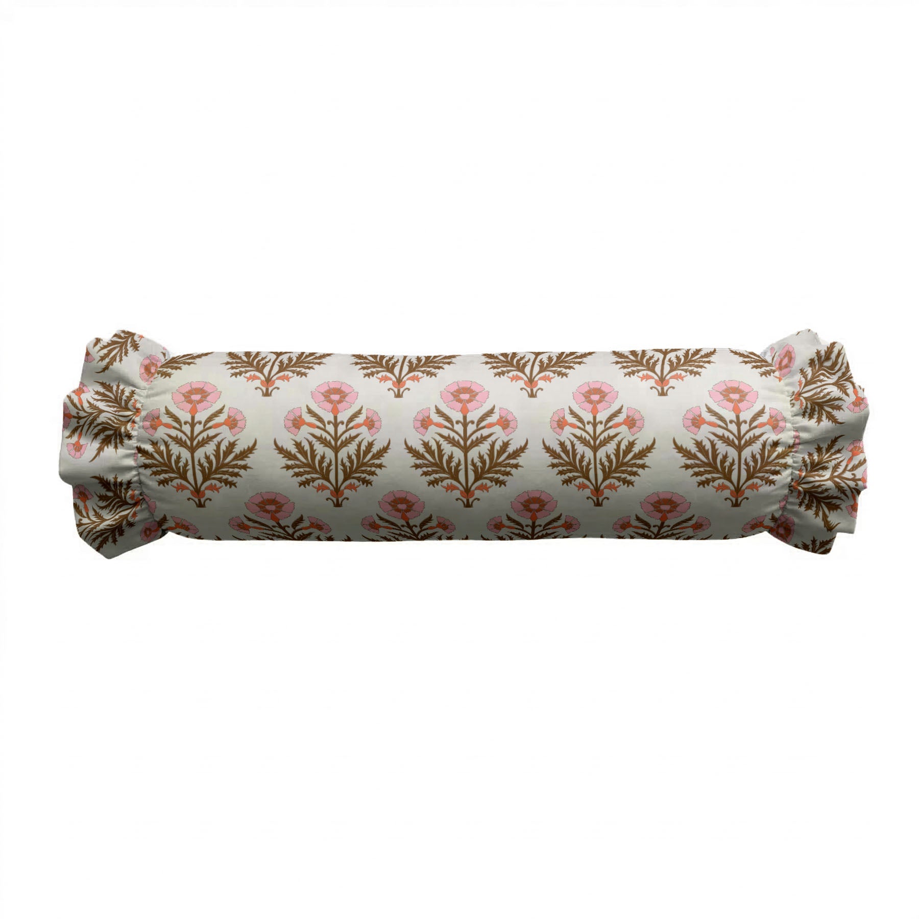 Rolled-up fabric roll with floral pattern on a white background