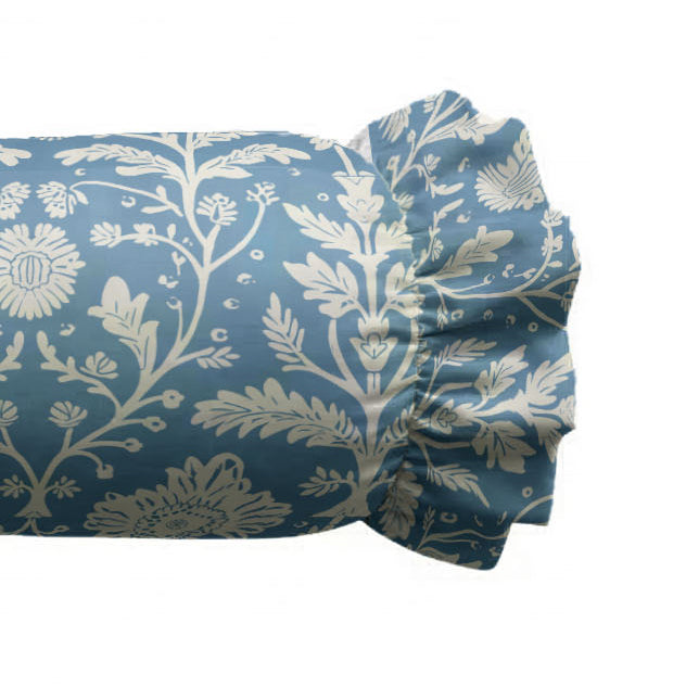 Folded fabric with floral pattern on a blue background