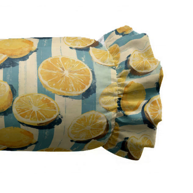 Folded fabric with lemon pattern on a white background