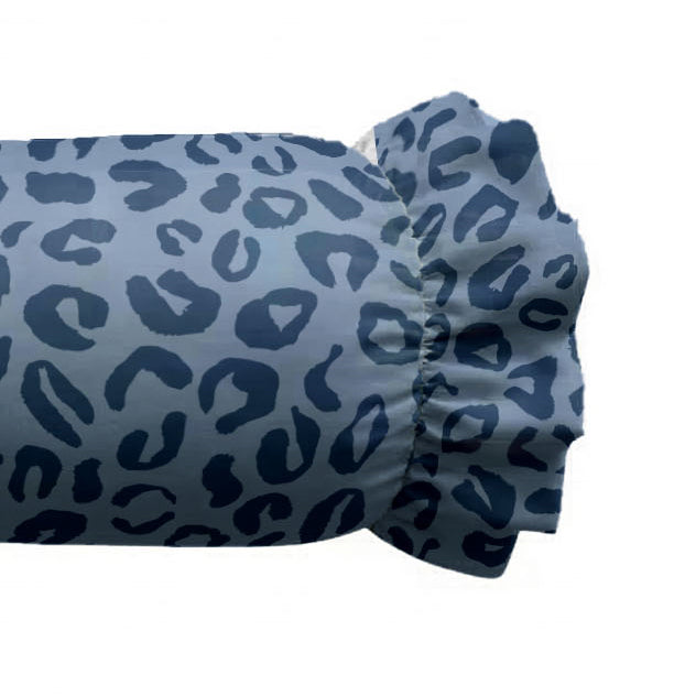 Blue leopard print fitted sheet on a white background