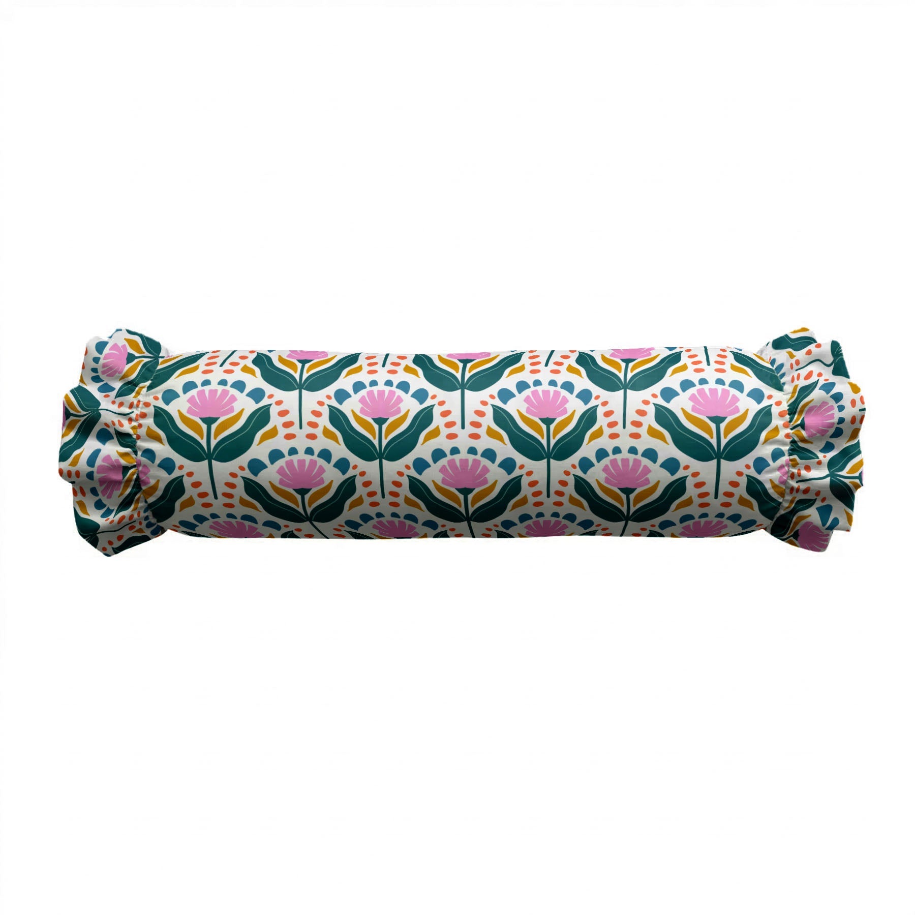 Rolled-up fabric with floral pattern on a white background