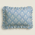 Rectangular tray with blue floral pattern and ruffled edge on a light gray background