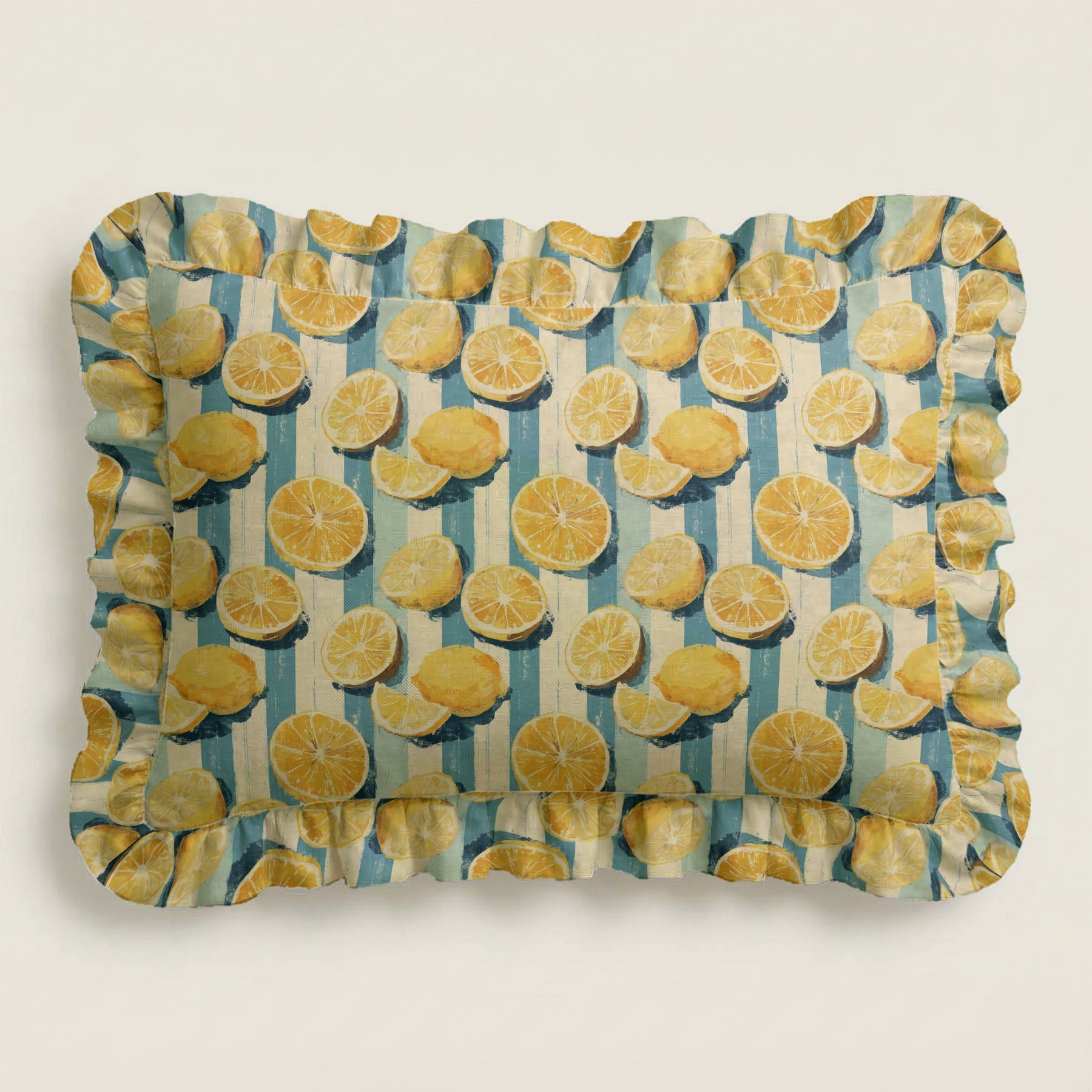 Rectangular tray with lemon pattern on a white background