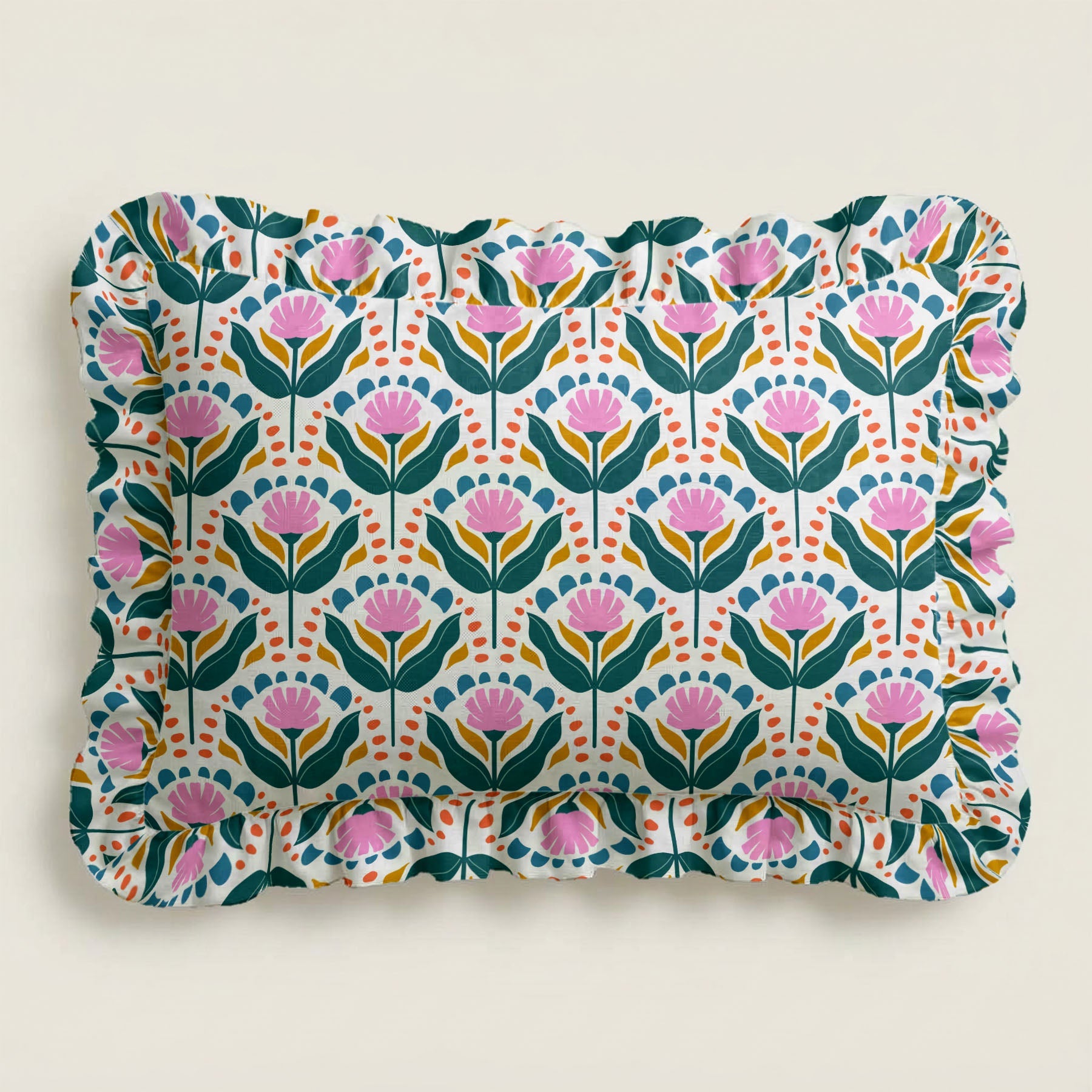 Rectangular tray with floral pattern on a beige background