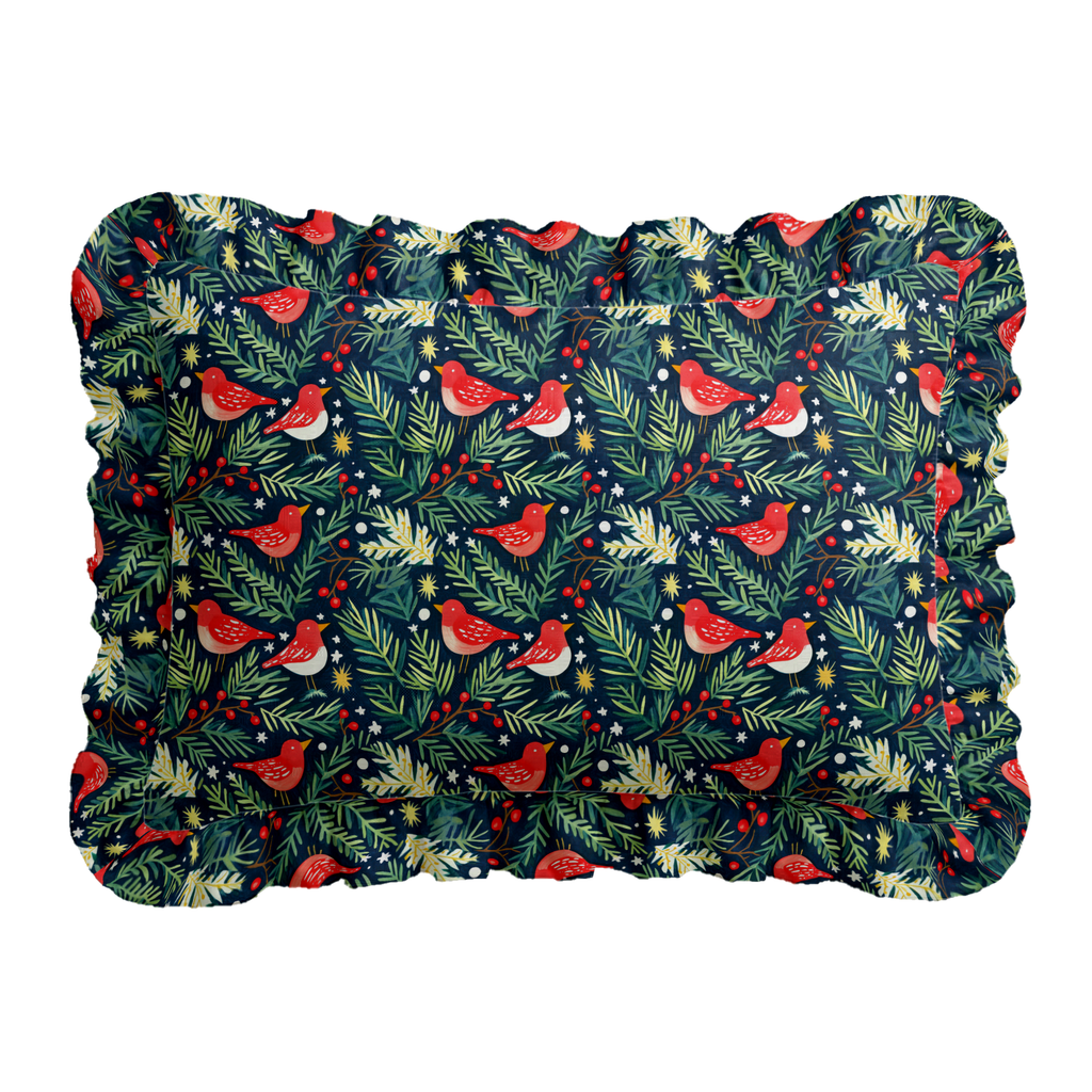 Christmas Cardinales Ruffled Pillow | Ruffled Decor Pillow