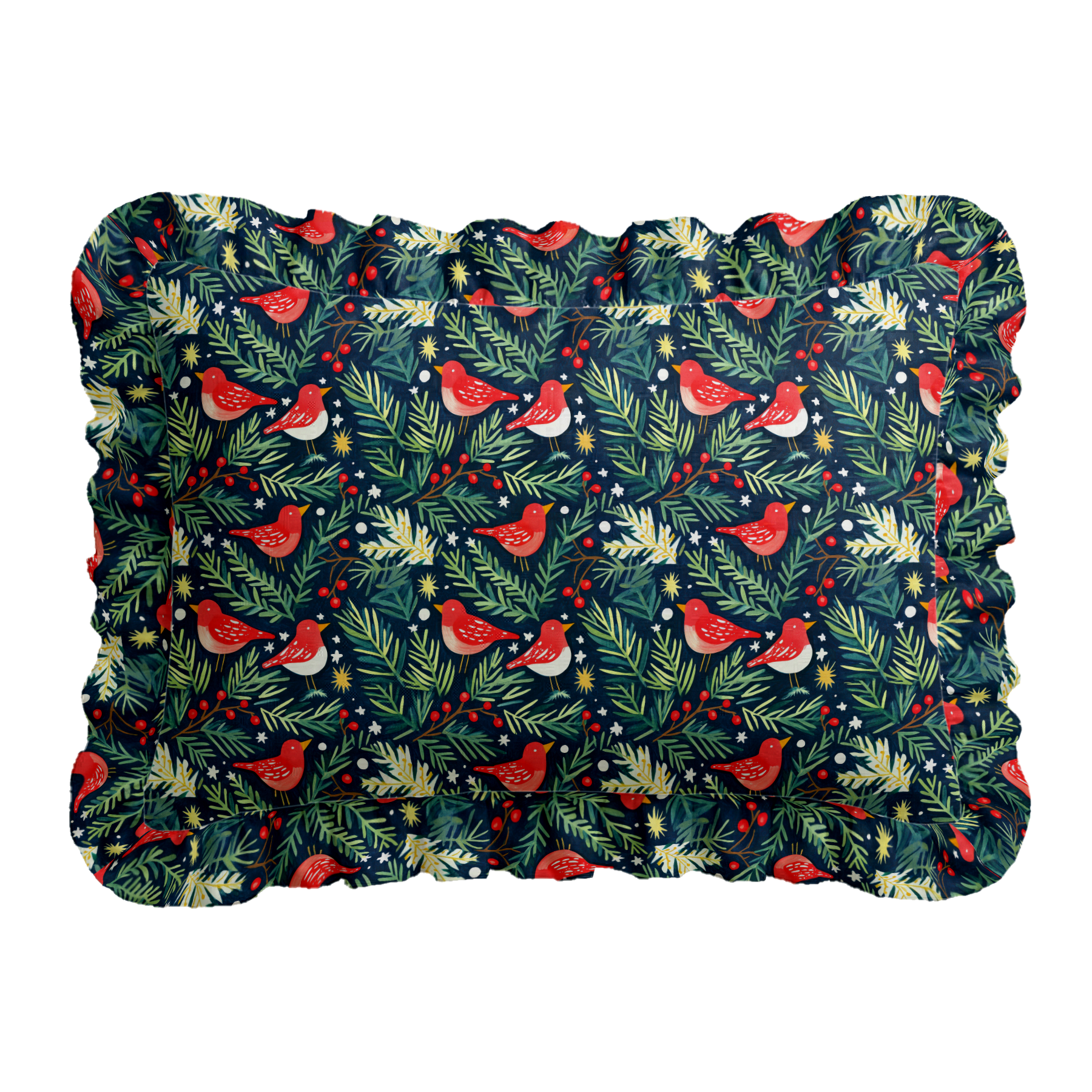 Christmas Cardinales Ruffled Pillow | Ruffled Decor Pillow