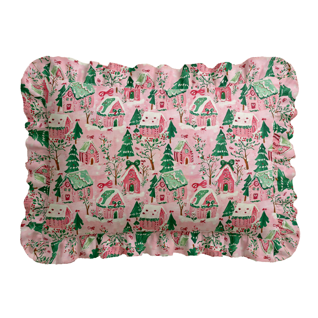 Gingerbread Village Ruffled Pillow | Ruffled Decor Pillow