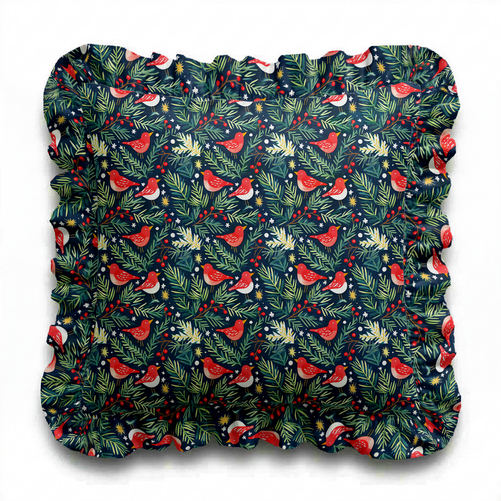 Christmas Cardinales Ruffled Pillow | Ruffled Decor Pillow