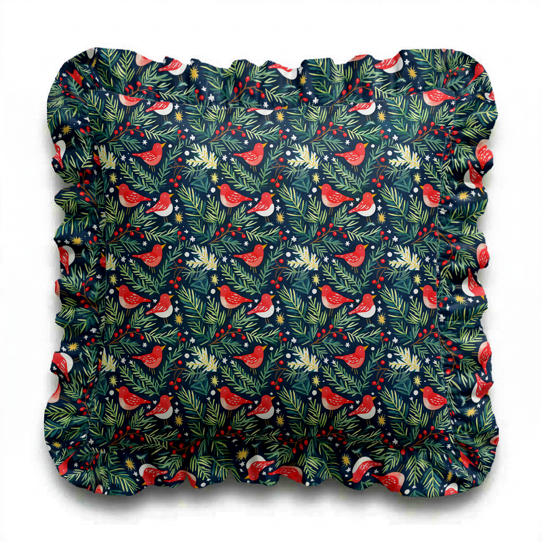 Christmas Cardinales Ruffled Pillow | Ruffled Decor Pillow