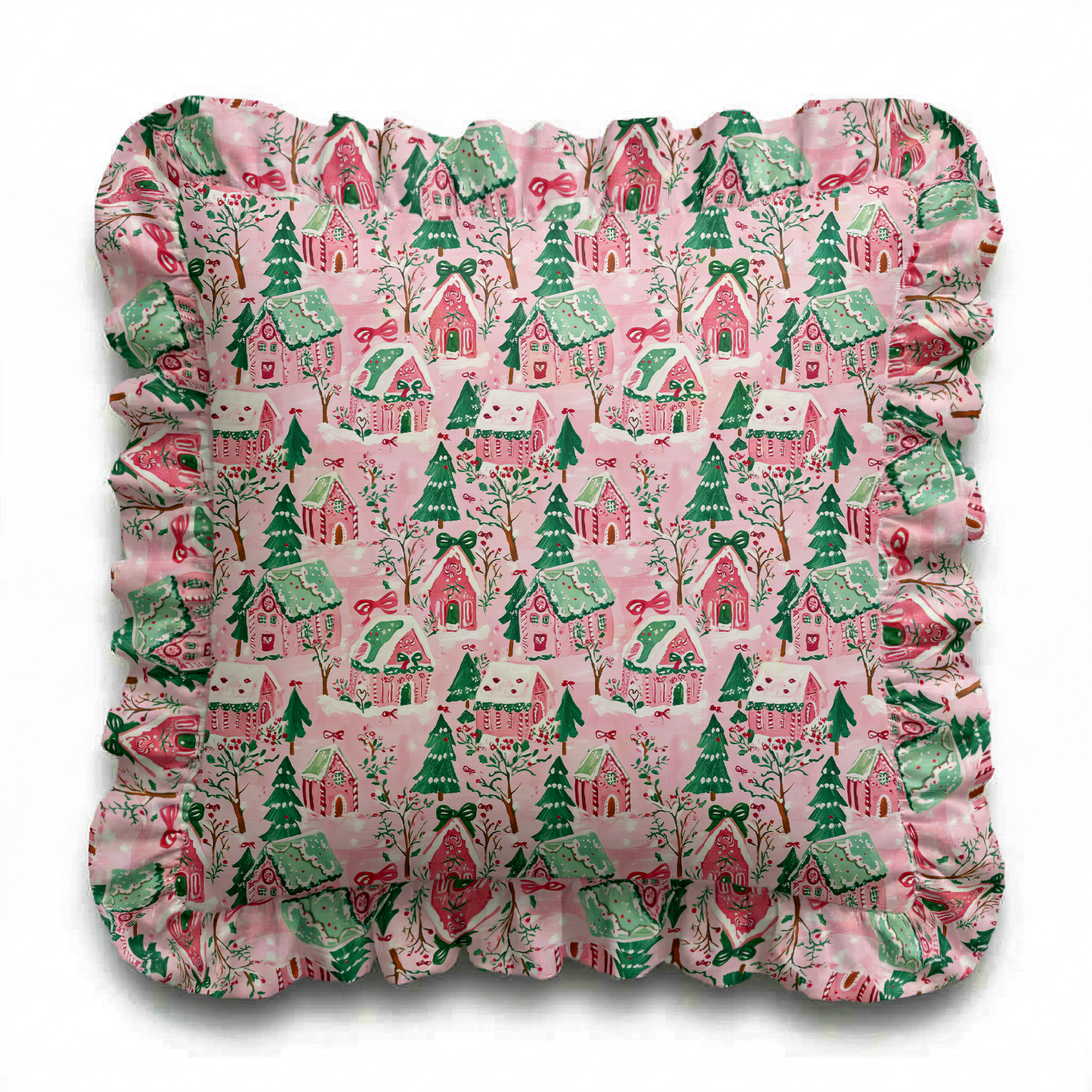 Gingerbread Village Ruffled Pillow | Ruffled Decor Pillow
