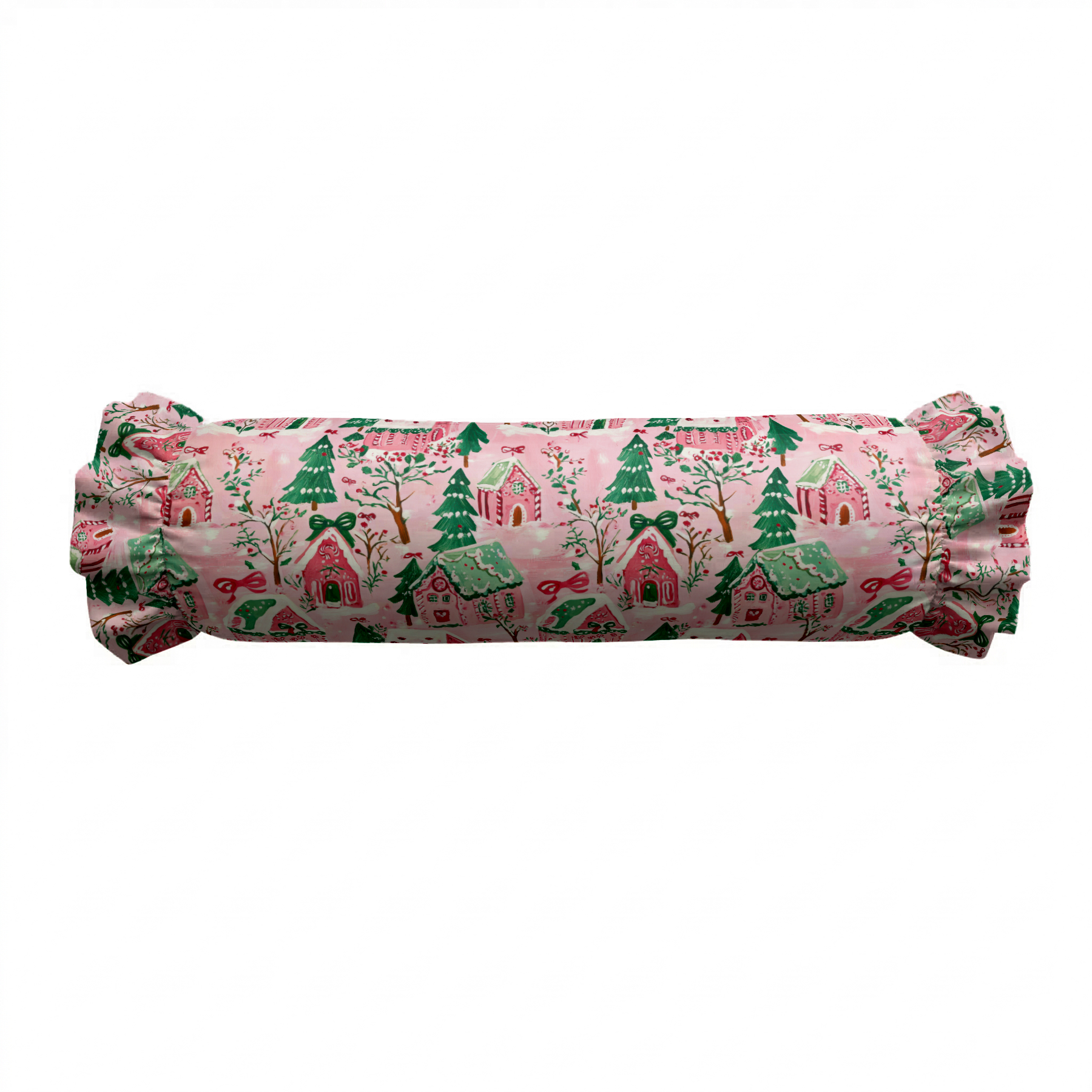 Gingerbread Village Ruffled Bolster Pillow | Ruffled Decor Pillow