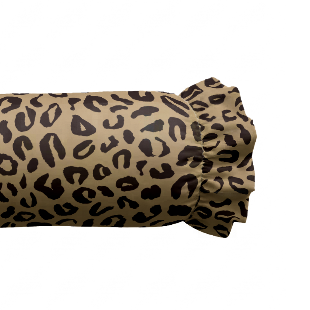 Leopard print fabric roll on a white background