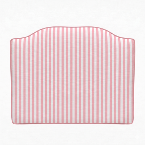 Pink and white striped headboard on a white background