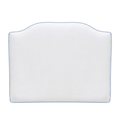 White headboard with blue piping on a light background