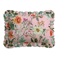 Floral pillow with text 'Do I Look Like I Fly Economy?' on a white background