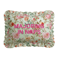 Floral pillow with 'MAJoring in Naps' text on a white background