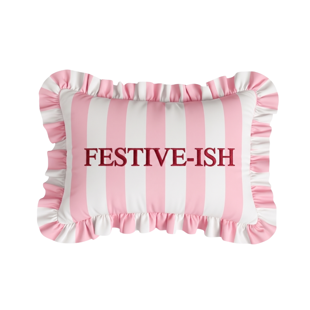 "Festive-ish" Ruffled Embroidered Pillow | Statement Pillow