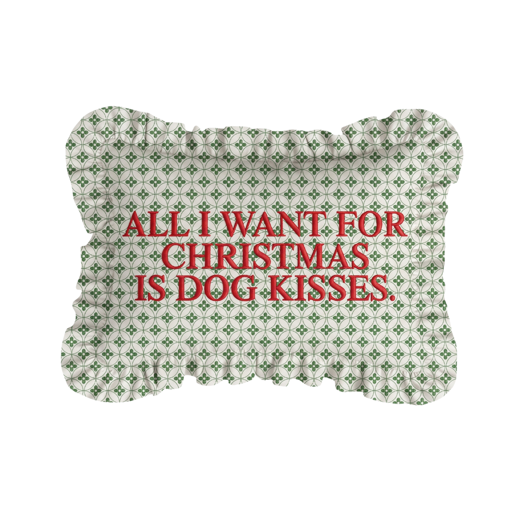 "Dog Kisses" Ruffled Embroidered Pillow | Statement Pillow