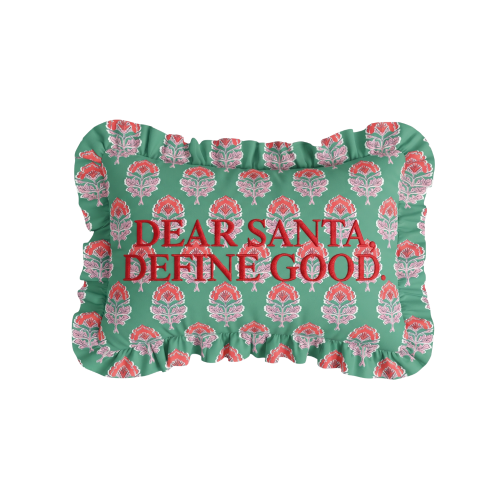 "Dear Santa" Ruffled Embroidered Pillow | Statement Pillow