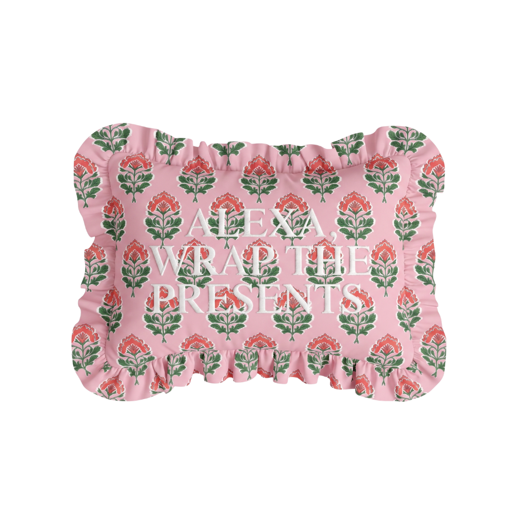 "Wrap the Presents" Ruffled Embroidered Pillow | Statement Pillow