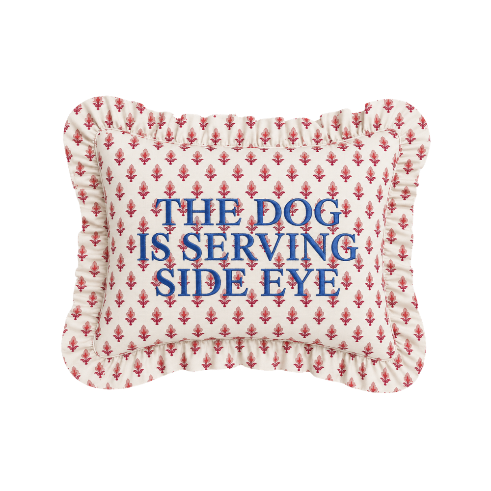 "Side-Eye" Ruffled Embroidered Pillow | Statement Pillow