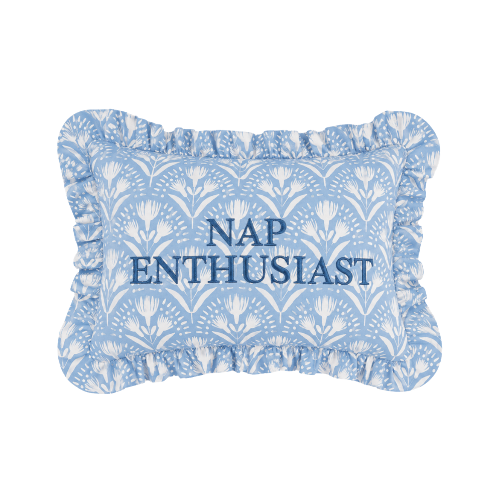 "Nap Enthusiast" Ruffled Embroidered Pillow | Statement Pillow