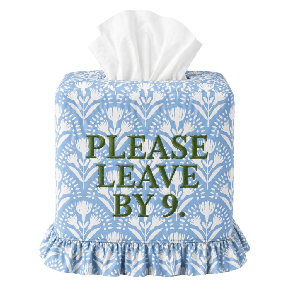 Embroidered Tissue Box Cover – Funny Saying Powder Room Decor