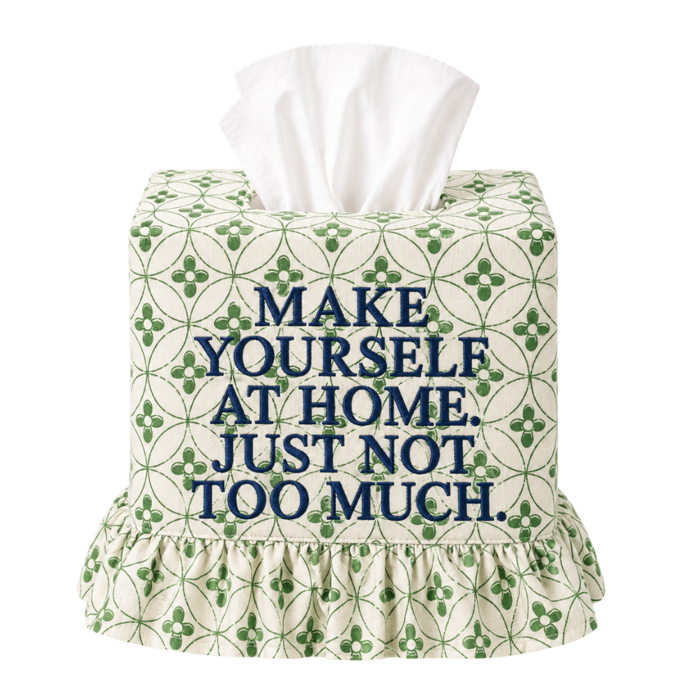 Embroidered Tissue Box Cover – Funny Saying Powder Room Decor