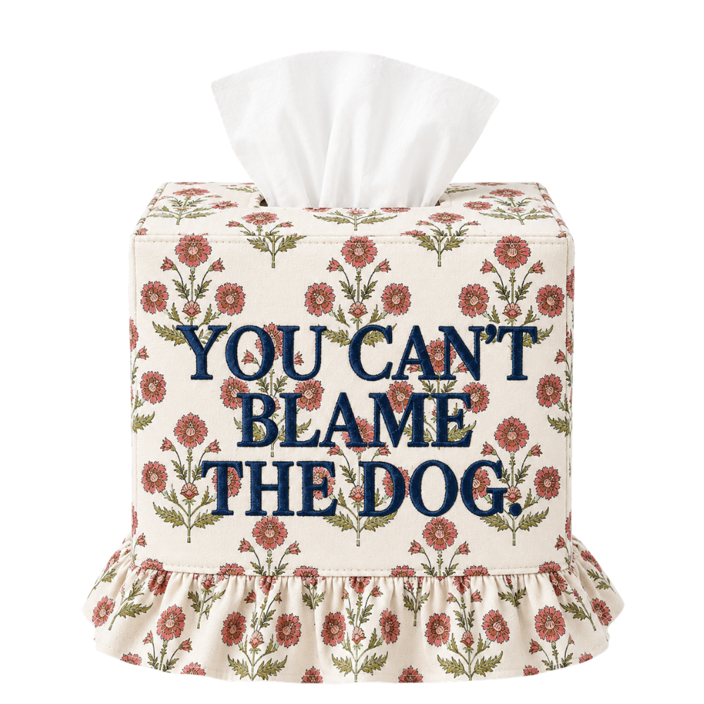 Embroidered Tissue Box Cover – Funny Saying Powder Room Decor